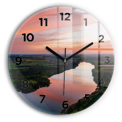 Horloge ronde en verre Vue d'un lac
