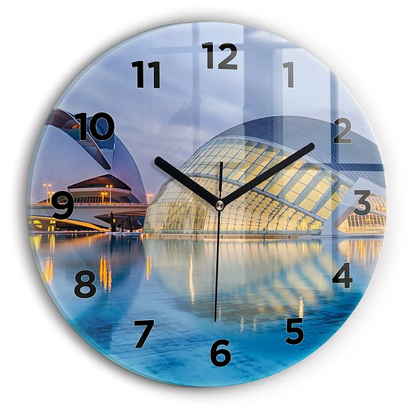 Horloge ronde en verre Coucher de soleil en ville