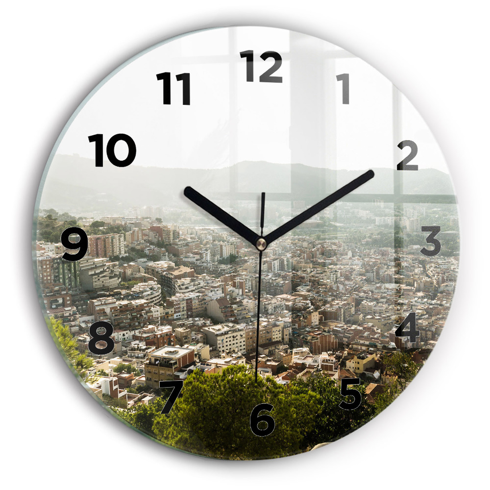 Horloge ronde en verre Vue de Montjuic à Barcelone