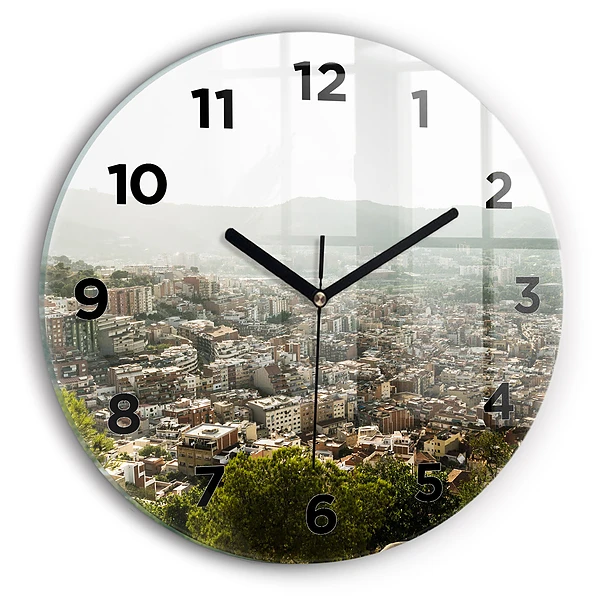 Horloge ronde en verre Vue de Montjuic à Barcelone