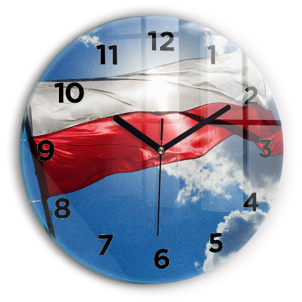 Horloge ronde murale Drapeau polonais sur fond de ciel