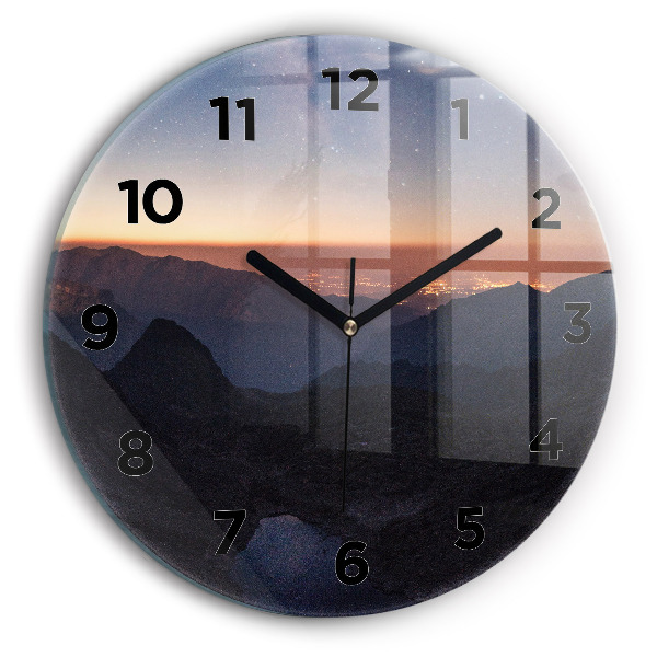 Pendule murale ronde Montagnes au coucher du soleil