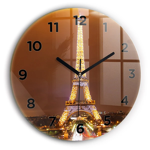 Horloge ronde murale Tour Eiffel illuminée