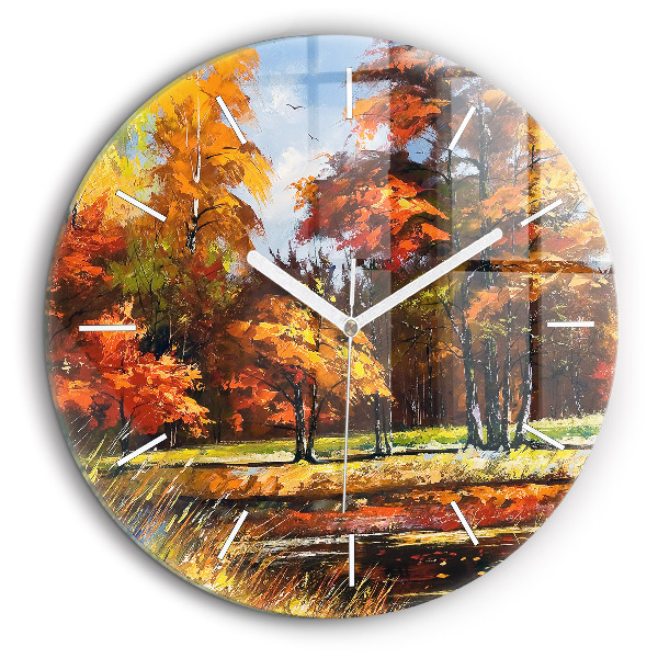 Horloge ronde murale 60 cm Paysage d'automne avec rivière