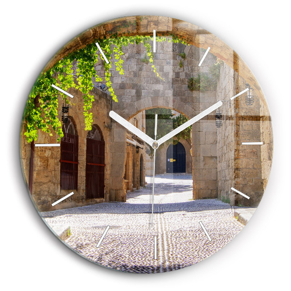 Horloge ronde 60 cm Rue pittoresque de Rhodes