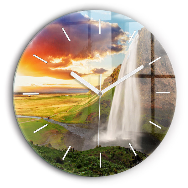 Horloge ronde en verre 60 cm Chute d'eau en Islande