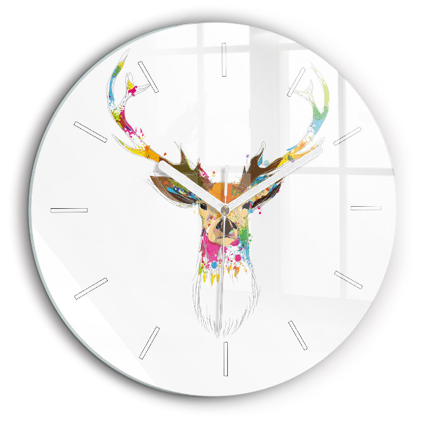 Horloge ronde murale 60 cm Tête de cerf colorée