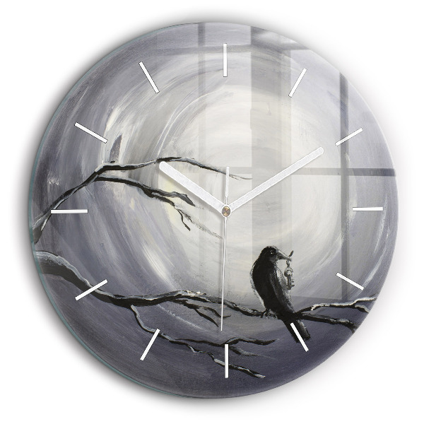 Horloge ronde 60 cm Corbeau au clair de lune