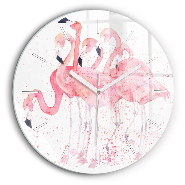 Horloge ronde en verre 60 cm Grappe de flamants roses