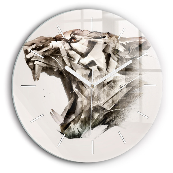 Horloge ronde en verre 60 cm Portrait peint d'un tigre