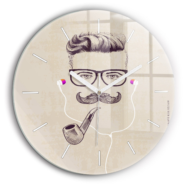 Horloge ronde en verre 60 cm Homme avec une pipe