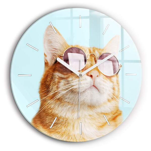 Horloge ronde 60 cm Chat amusant avec des lunettes