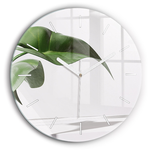 Horloge ronde en verre 60 cm Feuilles abstraites