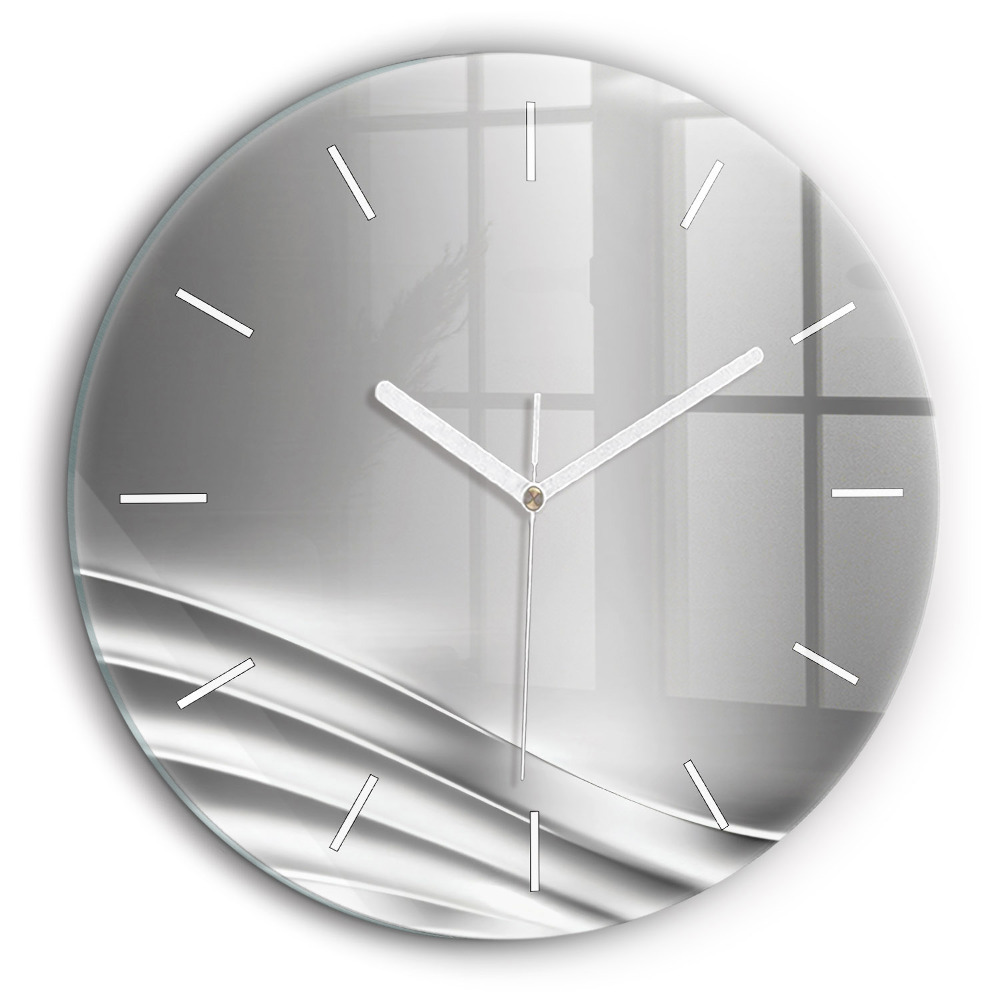 Horloge ronde en verre 60 cm Abstraction argentée