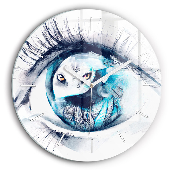 Horloge ronde en verre 60 cm Illustration d'un œil de loup