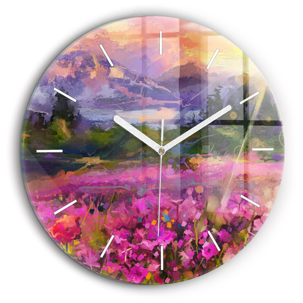 Horloge ronde en verre 60 cm Paysage de nature et de fleurs