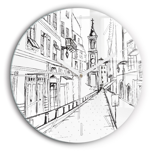 Pendule murale ronde 60 cm Dessin de ville Provence