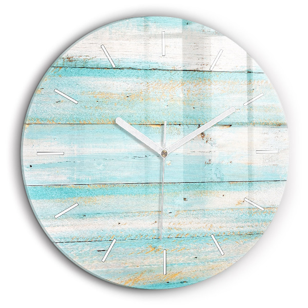 Horloge ronde en verre 60 cm Planches bleues