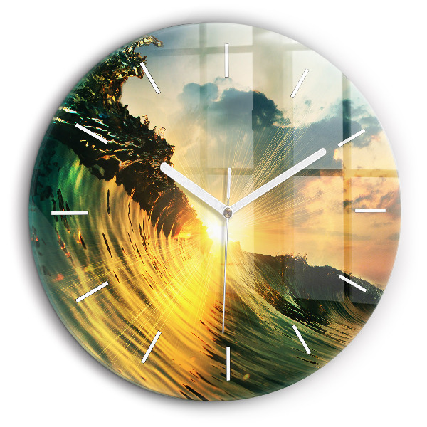 Horloge ronde murale 60 cm Vague coucher de soleil