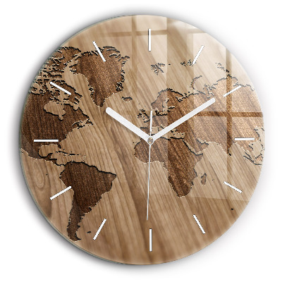 Horloge ronde murale 60 cm Carte du monde sur bois