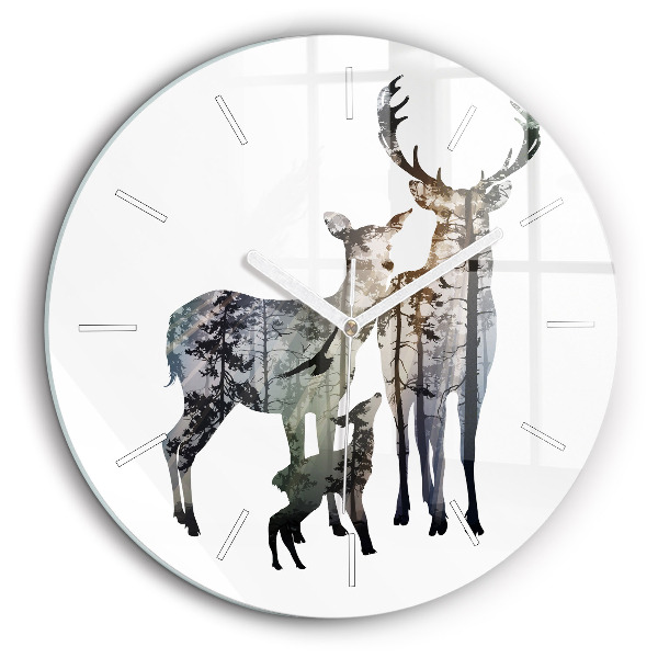 Horloge ronde murale 60 cm Famille de cerfs