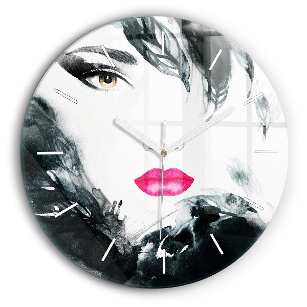 Horloge ronde 60 cm Portrait d'une femme aux lèvres rouges