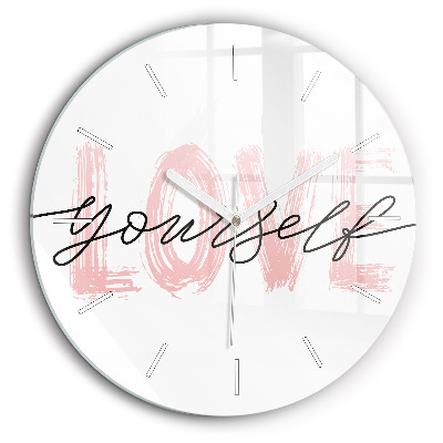 Horloge ronde en verre 60 cm Inscription Love yourself
