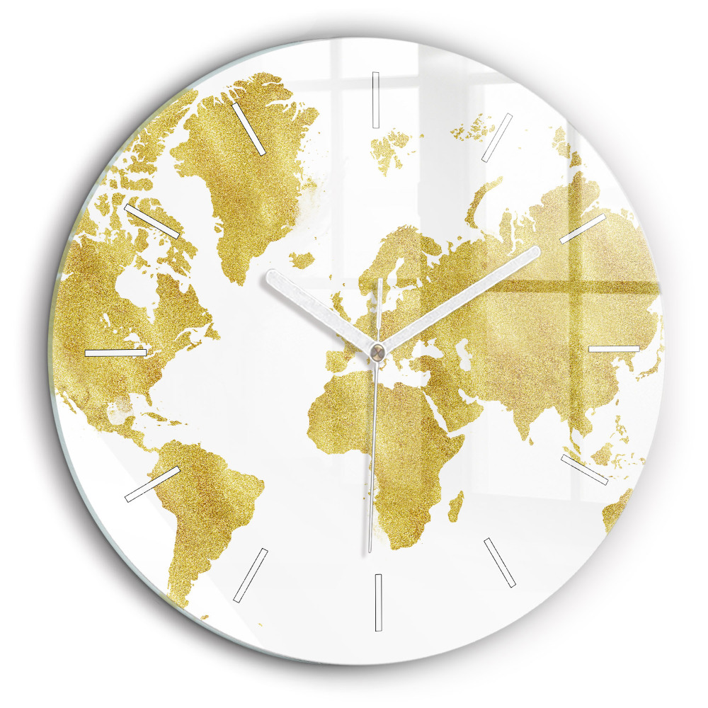 Horloge ronde en verre 60 cm Carte du monde en or