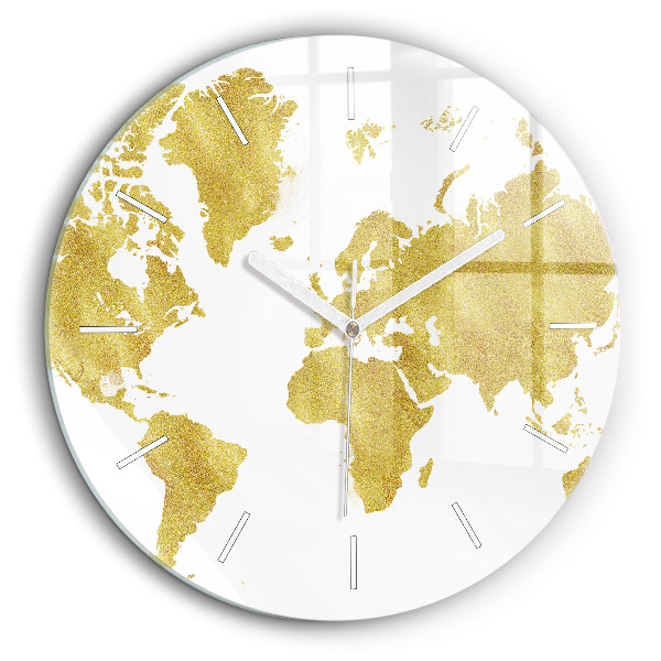 Horloge ronde en verre 60 cm Carte du monde en or