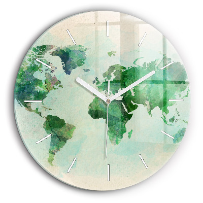 Horloge ronde murale 60 cm Aquarelle carte du monde