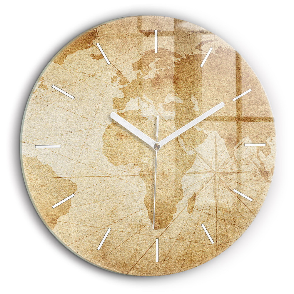 Horloge ronde murale 60 cm Carte du monde ancienne
