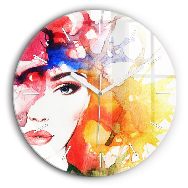 Horloge ronde 60 cm Portrait coloré d'une femme