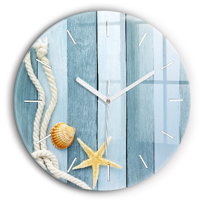 Pendule murale ronde 60 cm Planches rayées et coquillage