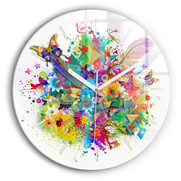 Horloge ronde en verre 60 cm Harmonie florale avec papillons