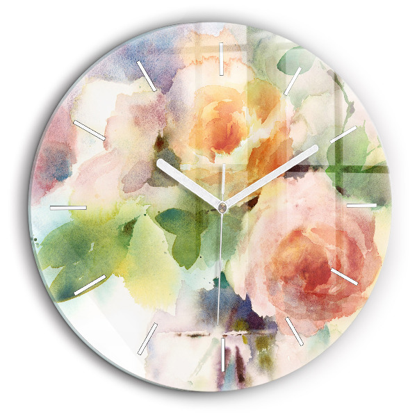 Horloge ronde 60 cm Roses dans un vase aquarelle