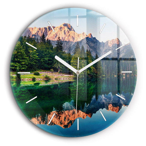 Horloge ronde en verre 60 cm Paysage de lac