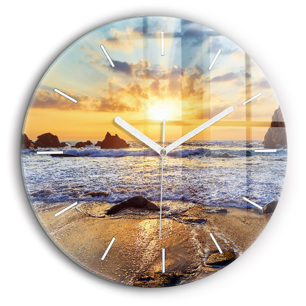 Pendule murale ronde 60 cm Coucher de soleil sur la plage