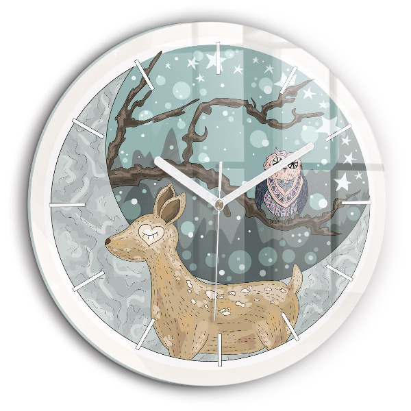 Horloge ronde en verre 60 cm Animaux nocturnes et lune