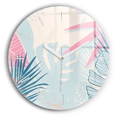 Horloge ronde 60 cm Feuilles pastel - tropiques