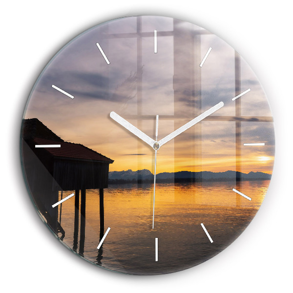 Horloge ronde 60 cm Coucher de soleil sur un lac