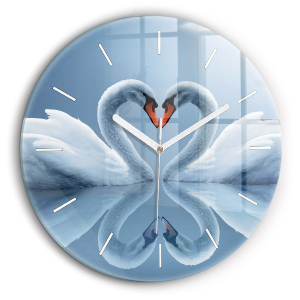 Horloge ronde murale 60 cm Cygnes dans le coeur