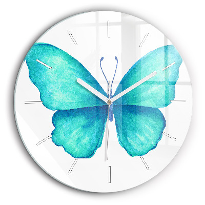 Horloge ronde 60 cm Papillon d'été turquoise