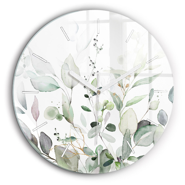 Horloge ronde en verre 60 cm Feuilles de plantes