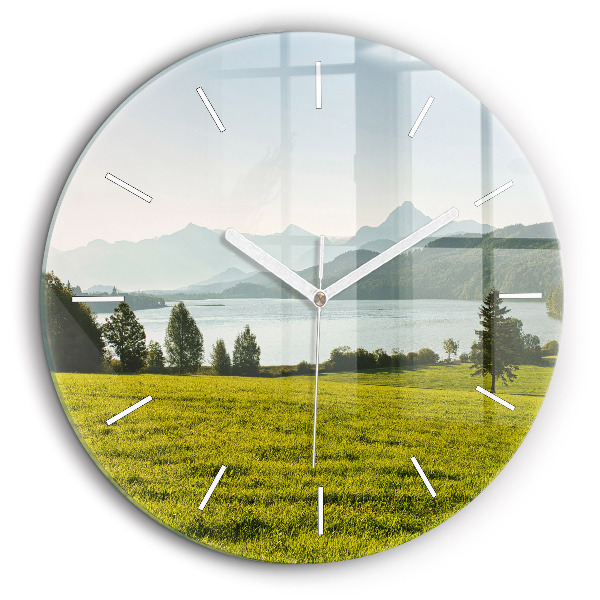 Horloge ronde en verre 60 cm Montagnes et champs