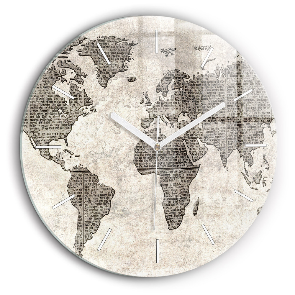 Horloge ronde en verre 60 cm Journal de la carte du monde