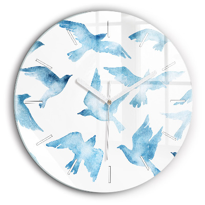 Horloge ronde en verre 60 cm Oiseaux bleus en vol