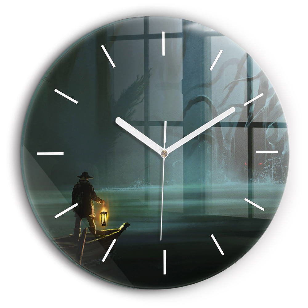 Pendule murale ronde 60 cm Homme et monstre dans un marais