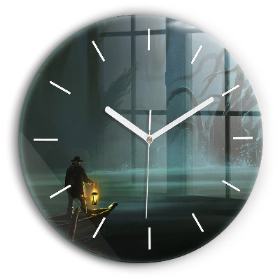 Pendule murale ronde 60 cm Homme et monstre dans un marais