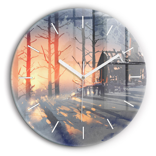 Horloge ronde 60 cm Paysage hivernal d'arbres