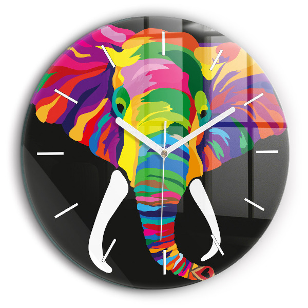 Horloge ronde en verre 60 cm Éléphant coloré